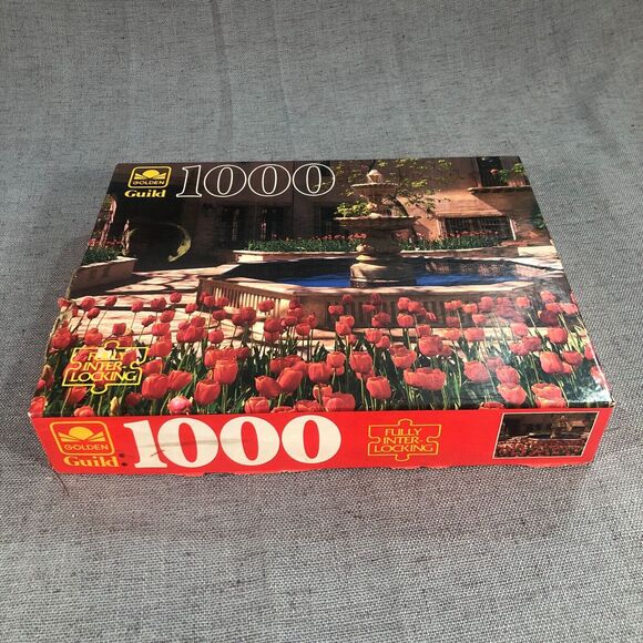 Vintage Golden Guild Jigsaw Puzzle 1000 Pieces Floral Courtyard 1996 Complete - Picture 2 of 3
